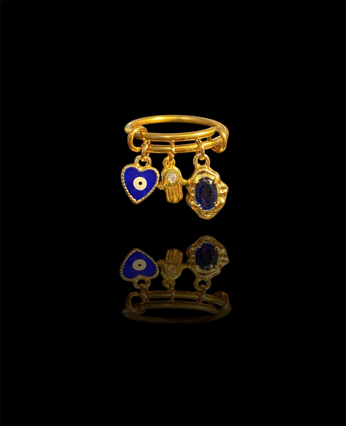 Gold evil eye ring unique maximalism dangle stainless steel non-tarnish ring